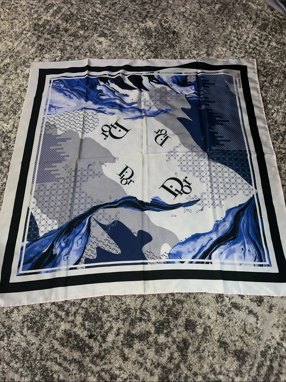 Dior Navy, Royal Blue and White Silk Square Scarf